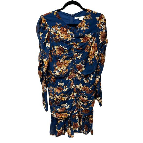 Veronica Beard Hedera Orange Blue Floral Print Silk Crêpe Mini Dress Womens 12 - Picture 2 of 6